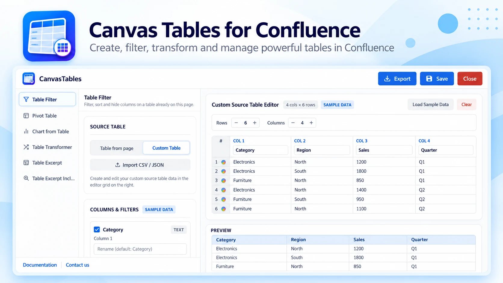 Canvas Tables product preview