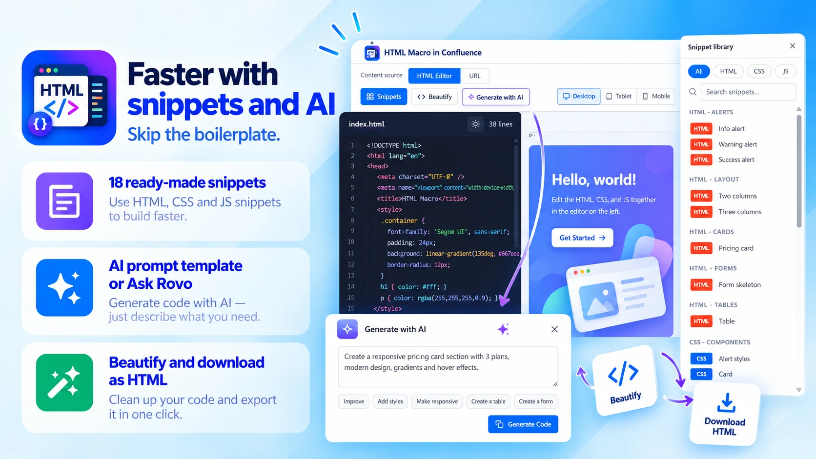 HTML Macro: Faster with snippets and AI